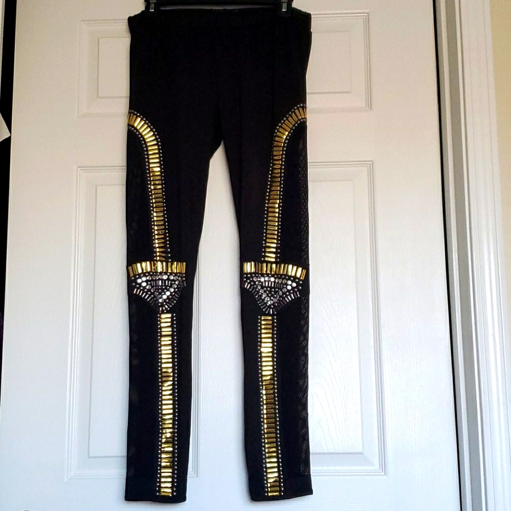 Unique leggings with gold and silver accents